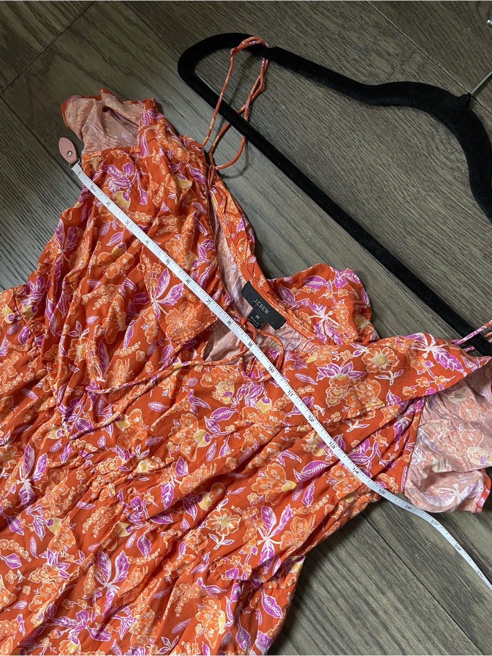 J. Crew • Floral Orange Pink Ruffle Tiered Maxi Dress in Painted Block Print • M - Picture 12 of 15